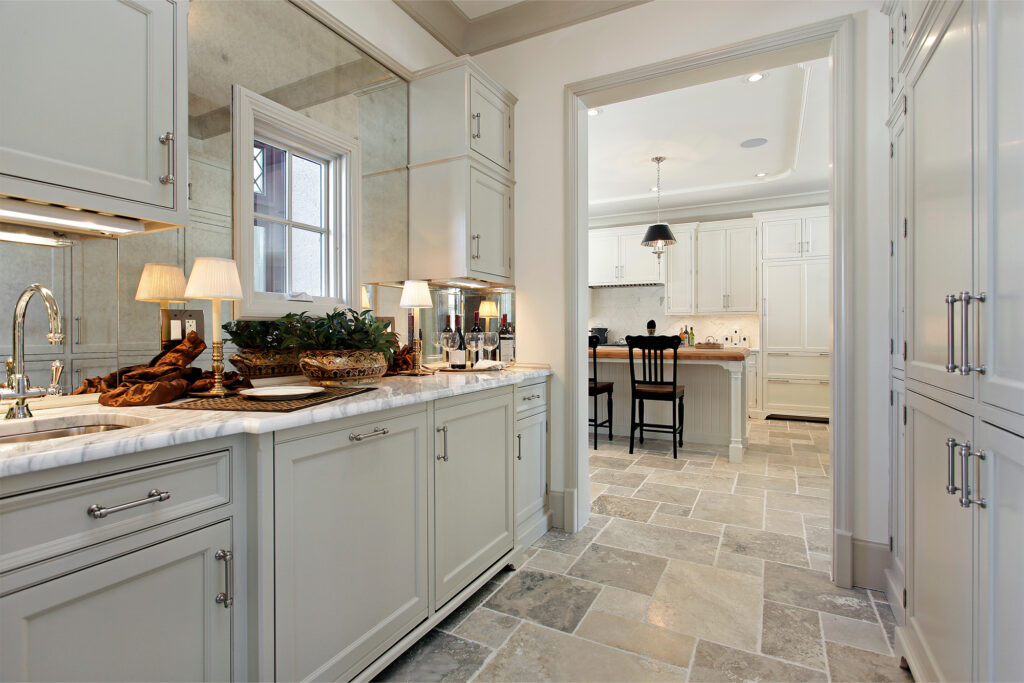 Luxury Vinyl Tile floors in a large kitchen by Maccos in Wisconsin