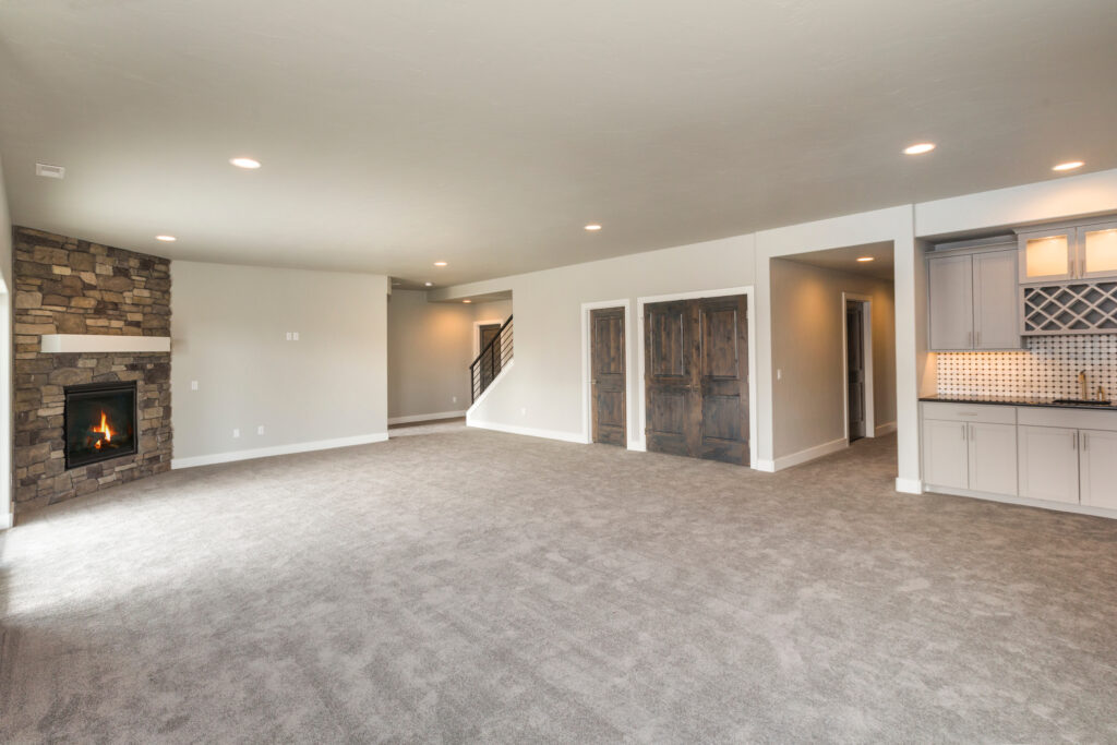 Carpet flooring in a basement setting by Maccos Flooring in Wisconsin